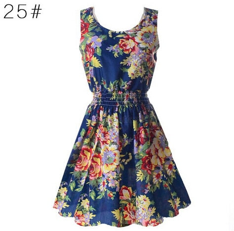 NEW Sexy Dress Women Chiffon Dress Sleeveless Sundress thin Vestidos Beach Floral Tank Mini Dresses Vestido 2019