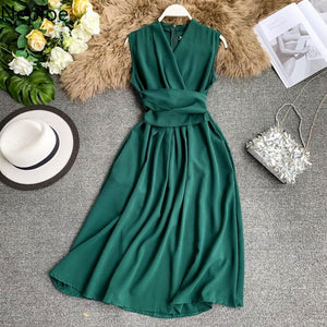 Neploe Sexy Dress Women Summer 2020 New Arival V-Neck Sleeveless Dresses French Chic  Cross Drawstring Slim Waist Vestidos 43690