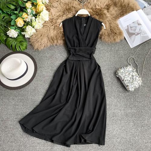 Neploe Sexy Dress Women Summer 2020 New Arival V-Neck Sleeveless Dresses French Chic  Cross Drawstring Slim Waist Vestidos 43690