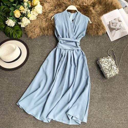 Neploe Sexy Dress Women Summer 2020 New Arival V-Neck Sleeveless Dresses French Chic  Cross Drawstring Slim Waist Vestidos 43690