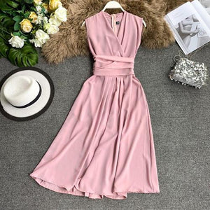 Neploe Sexy Dress Women Summer 2020 New Arival V-Neck Sleeveless Dresses French Chic  Cross Drawstring Slim Waist Vestidos 43690