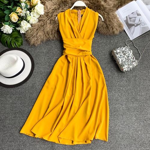 Neploe Sexy Dress Women Summer 2020 New Arival V-Neck Sleeveless Dresses French Chic  Cross Drawstring Slim Waist Vestidos 43690