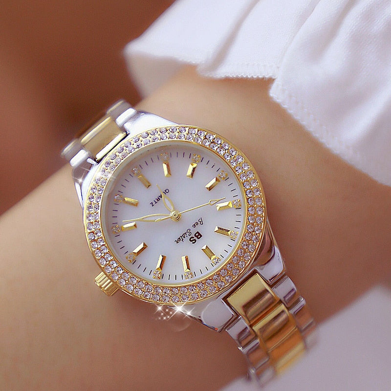 Luxury Brand Lady Crystal Watch Women Dress Watch Diamond Fashion Rose Gold Quartz Watches Female Stainless Steel Wristwatches