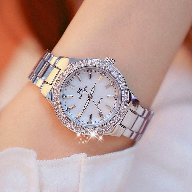 Luxury Brand Lady Crystal Watch Women Dress Watch Diamond Fashion Rose Gold Quartz Watches Female Stainless Steel Wristwatches