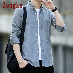 Zongke 2020 New Spring Solid Men Shirt Male Clothing Slim Fit Oxford Cotton Long Sleeve Casual Shirts Men Fashion Brand M-5XL