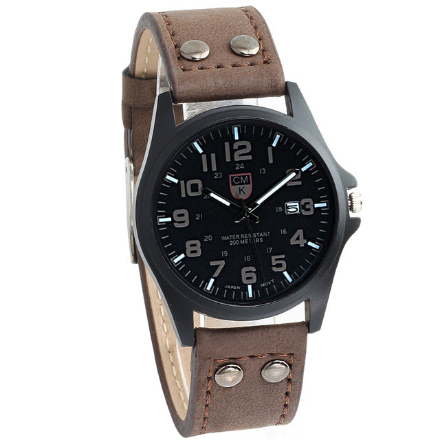 Brand men watch New mans clock Men's Date Leather Strap watches Sport Quartz Military Wristwatch relatio masculine 4 color