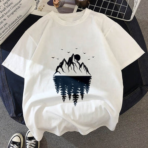 New T-shirt Dark forest Print letter universe faith Harajuku T shirt Women Tshirt O-neck Short Sleeve White Tops Female Clothing