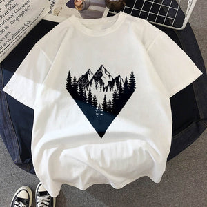 New T-shirt Dark forest Print letter universe faith Harajuku T shirt Women Tshirt O-neck Short Sleeve White Tops Female Clothing