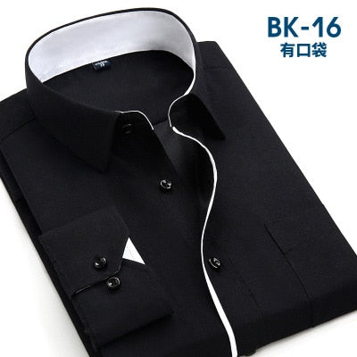 Business Shirts Men Long Sleeve Shirts  Plus Size 4XL High Quality Solid Shirt hombre Causal Slim Fit Chemise camisa masculina